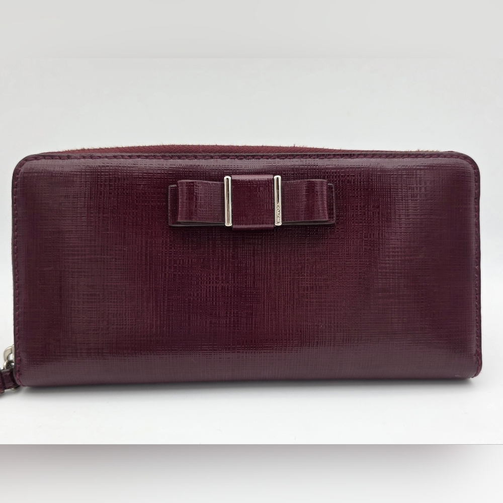 Coach Burgundy Patent Leather Wallet with Bow Accent